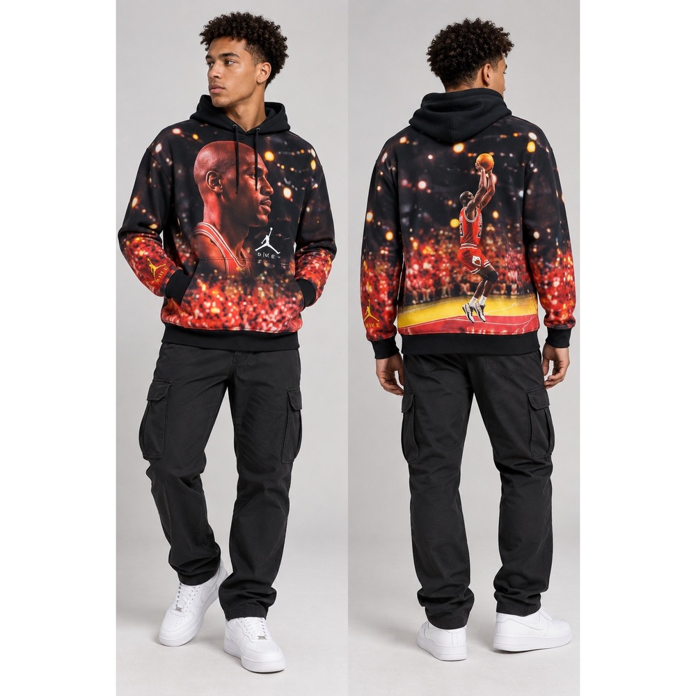 Jordan Jumpman Michael Jordan 23 All Over Print Fleece Hoodie Black M Streetwear